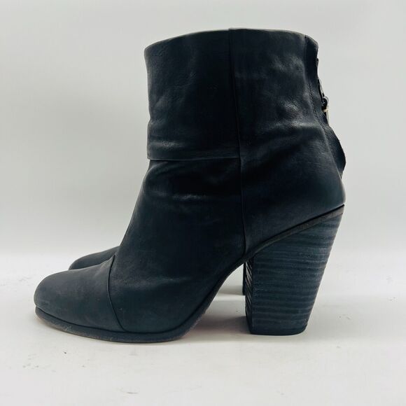 Rag and Bone Boots Womens 8.5 Black Distressed Leather Heeled Ankle Bootie Shoes - Picture 2 of 10
